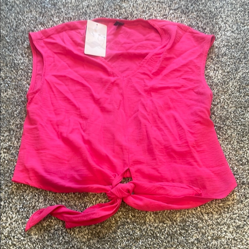 Pink Sleeveless Tie-Front Top